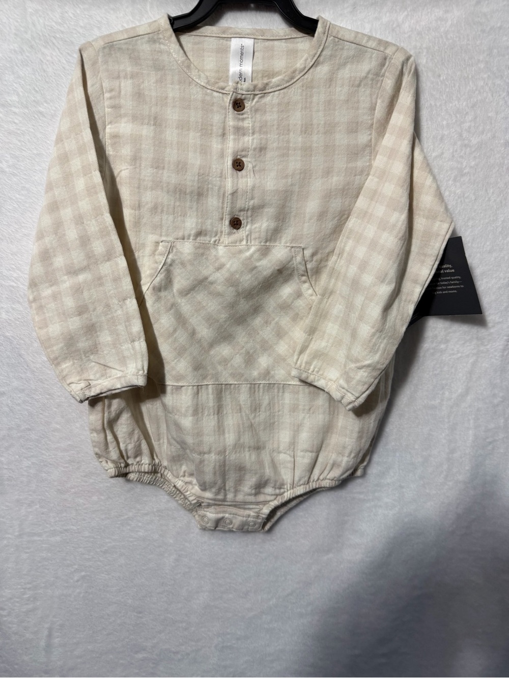 Gerber Cream Plaid Long-Sleeve One-Piece Bodysuit